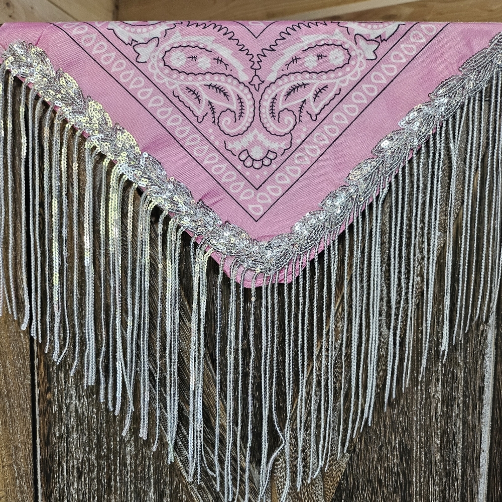 NWT Pink Bandana Wild Rag with Sequin Fringe